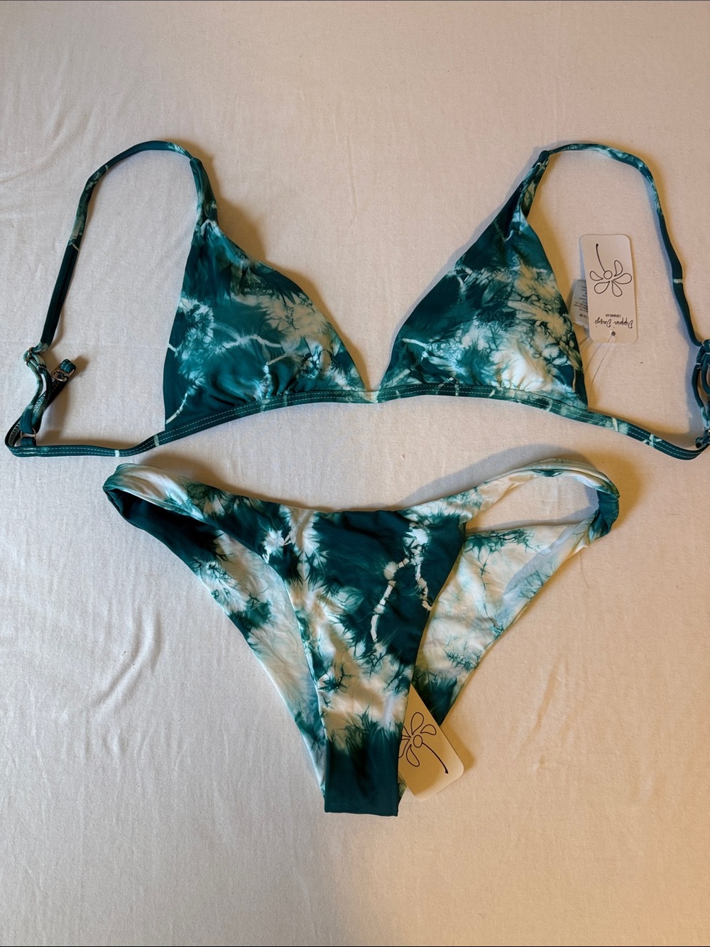 Dippin' Daisy's Teal & White Tie-Dye Triangle Bikini Set